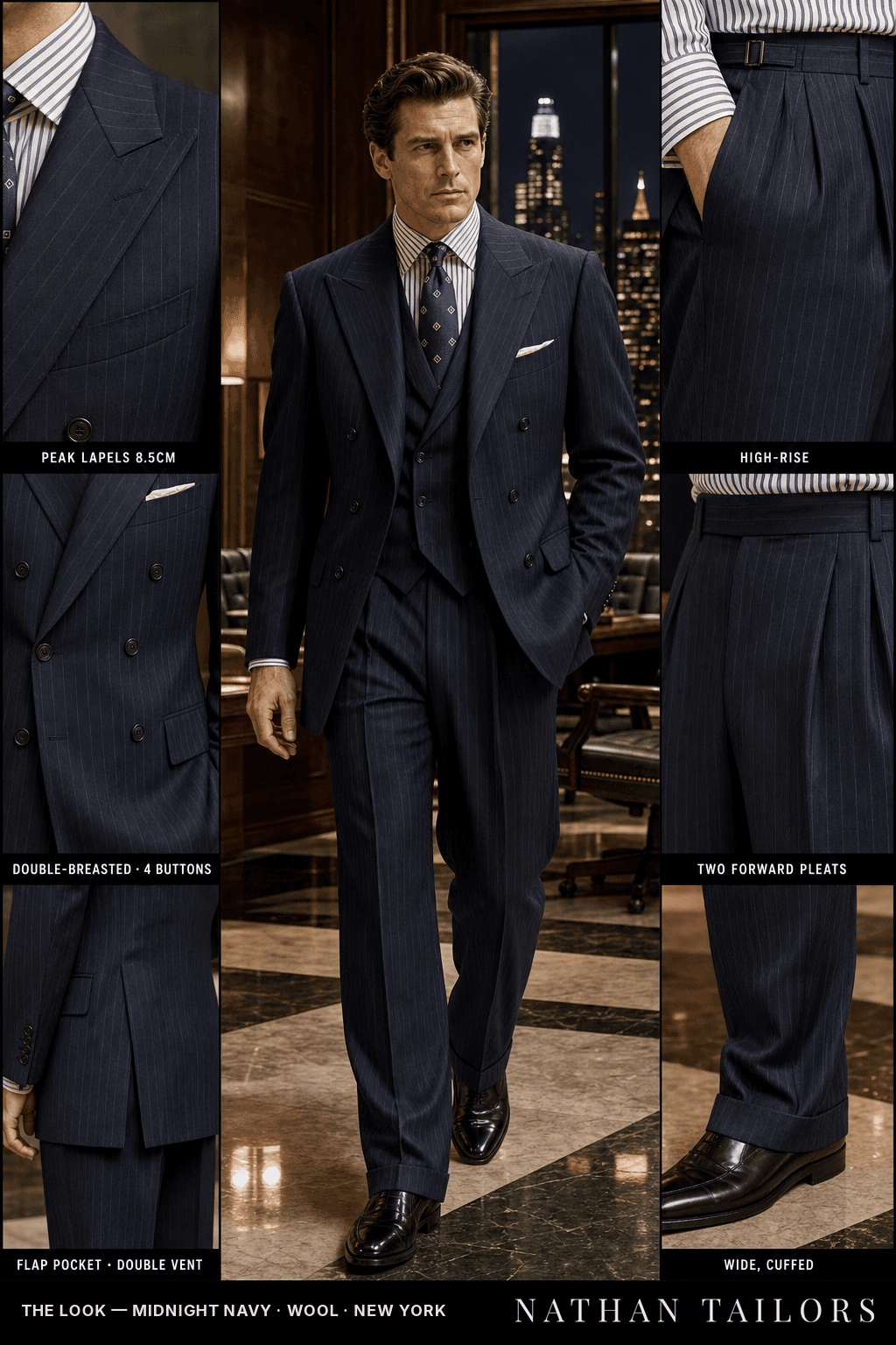 midnight navy chalk_stripe double-breasted bespoke suit — custom tailored by Nathan Tailors, the Hoi An custom tailor