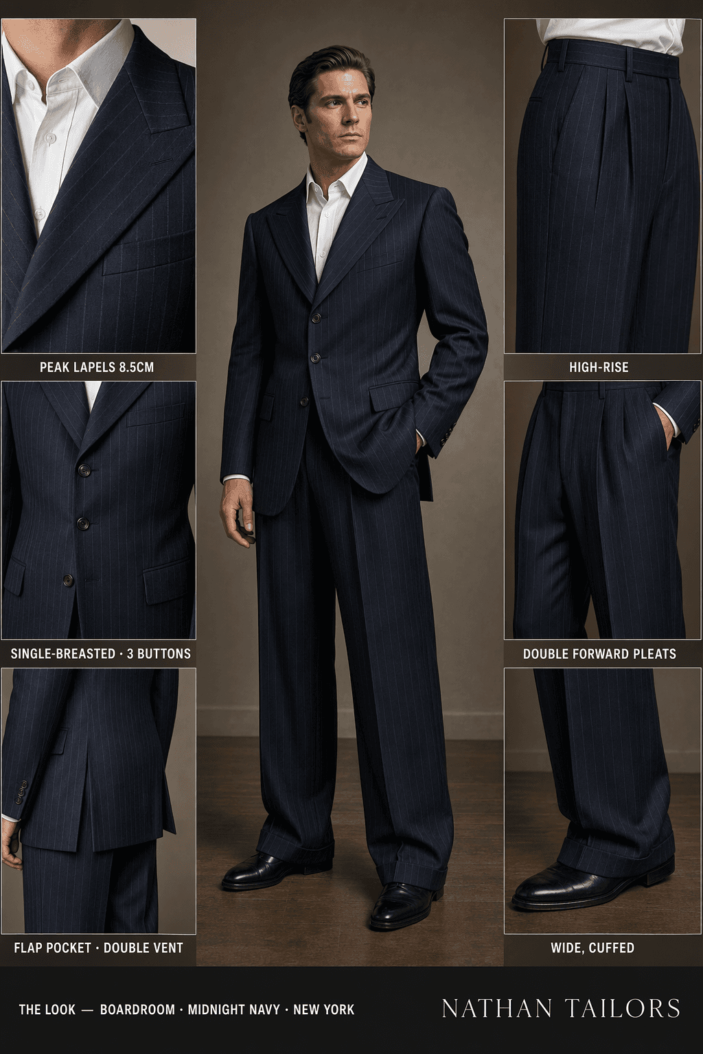 midnight navy single-breasted suit — Nathan Tailors Hoi An tailor Atelier render