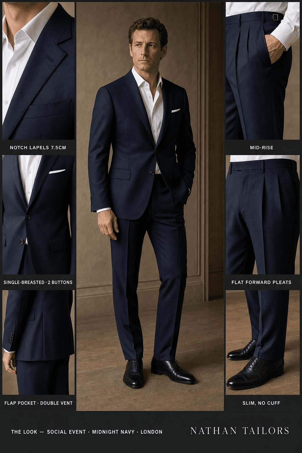midnight navy single-breasted bespoke suit — custom tailored by Nathan Tailors, the Hoi An custom tailor