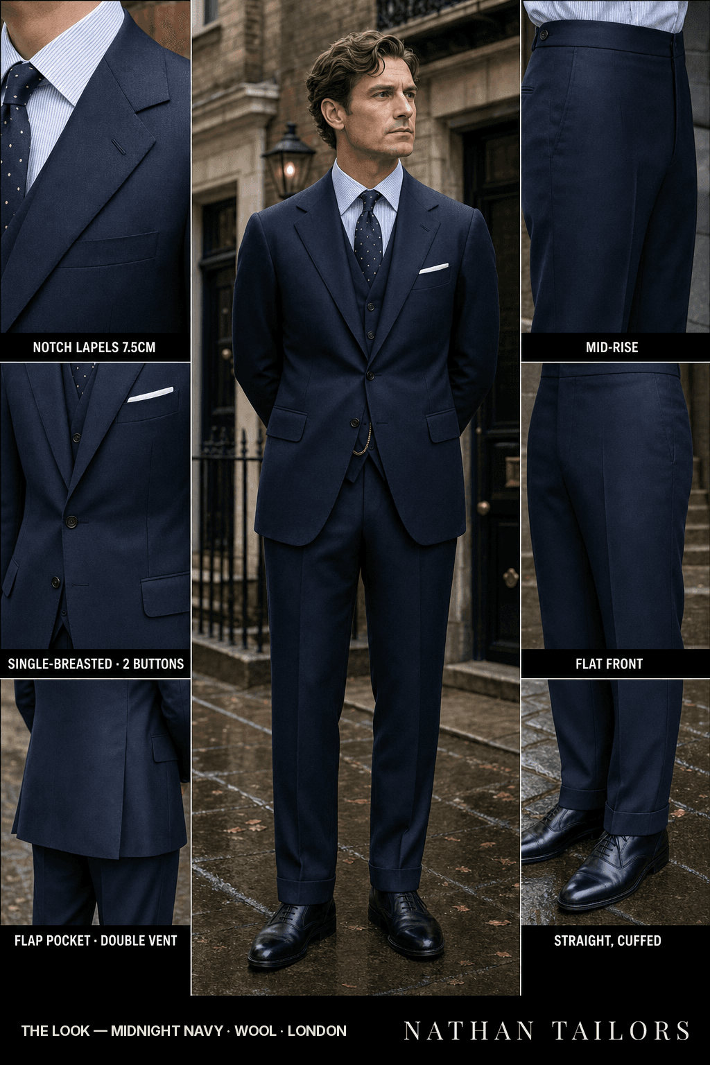 midnight navy single-breasted bespoke suit — custom tailored by Nathan Tailors, the Hoi An custom tailor