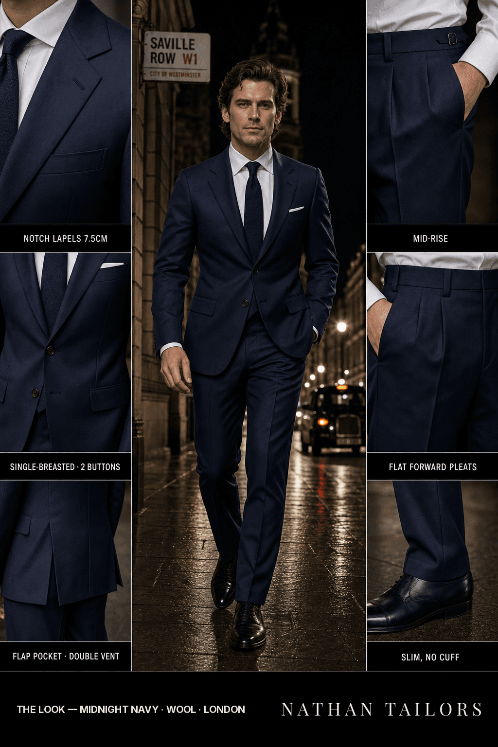 midnight navy single-breasted bespoke suit — custom tailored by Nathan Tailors, the Hoi An custom tailor