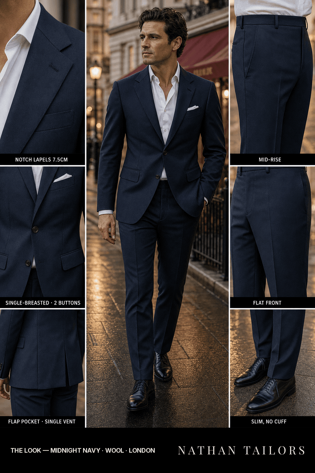 navy wool wedding-guest suit — Atelier render by Nathan Tailors