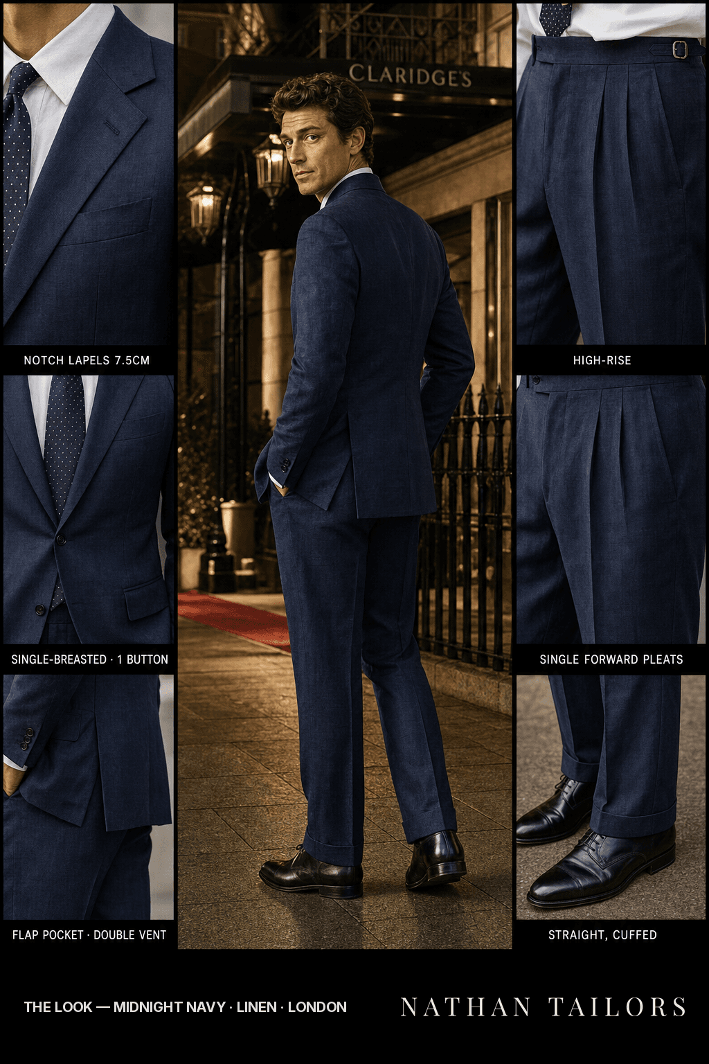 midnight navy single-breasted bespoke suit — custom tailored by Nathan Tailors, the Hoi An custom tailor