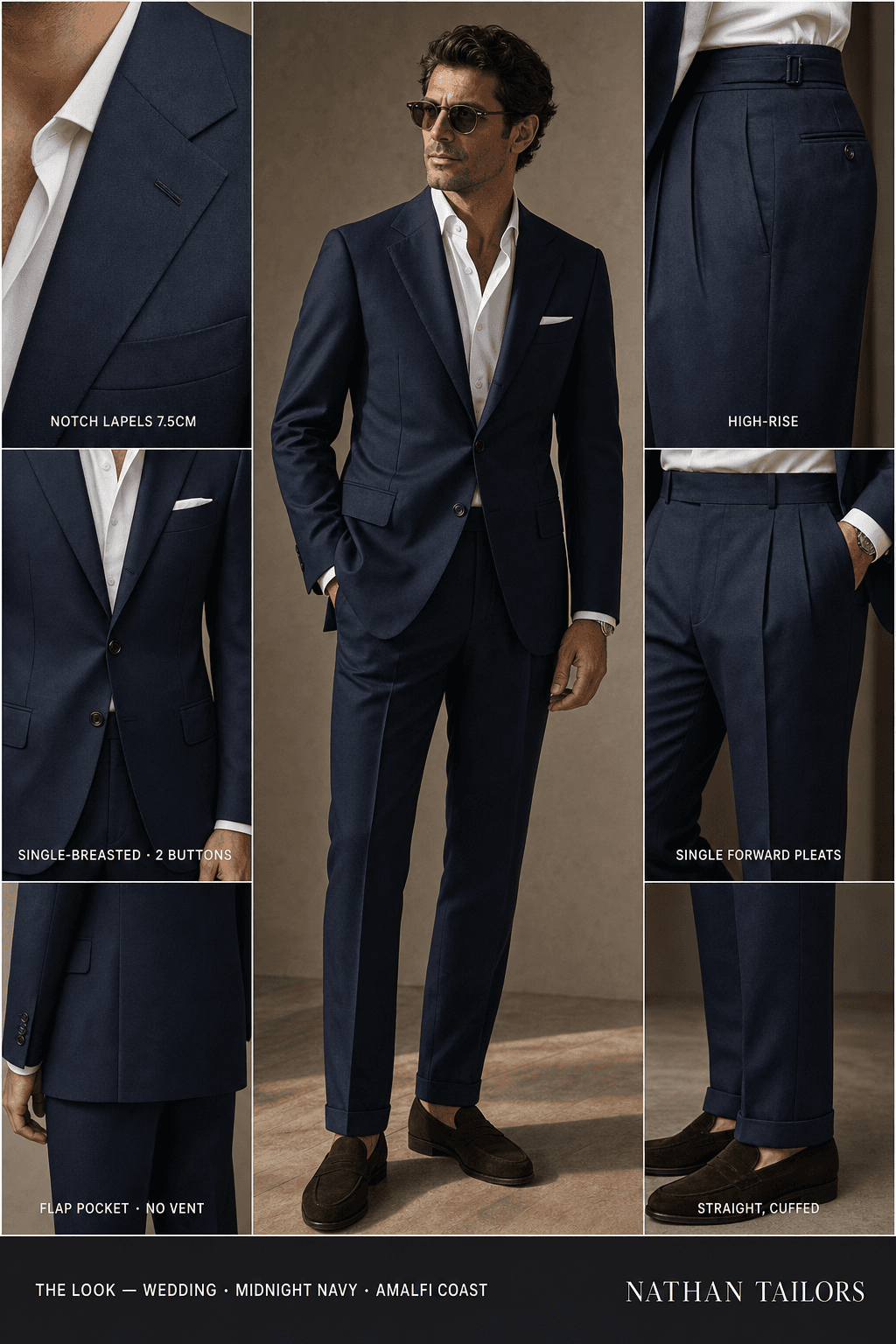 midnight navy single-breasted bespoke suit — custom tailored by Nathan Tailors, the Hoi An custom tailor