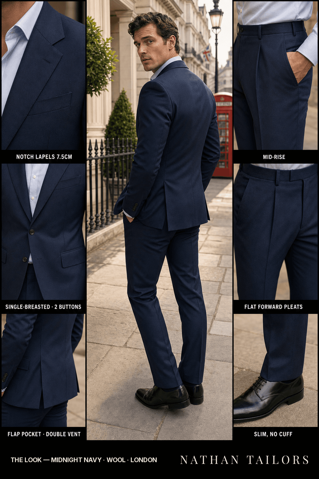 midnight navy single-breasted bespoke suit — custom tailored by Nathan Tailors, the Hoi An custom tailor