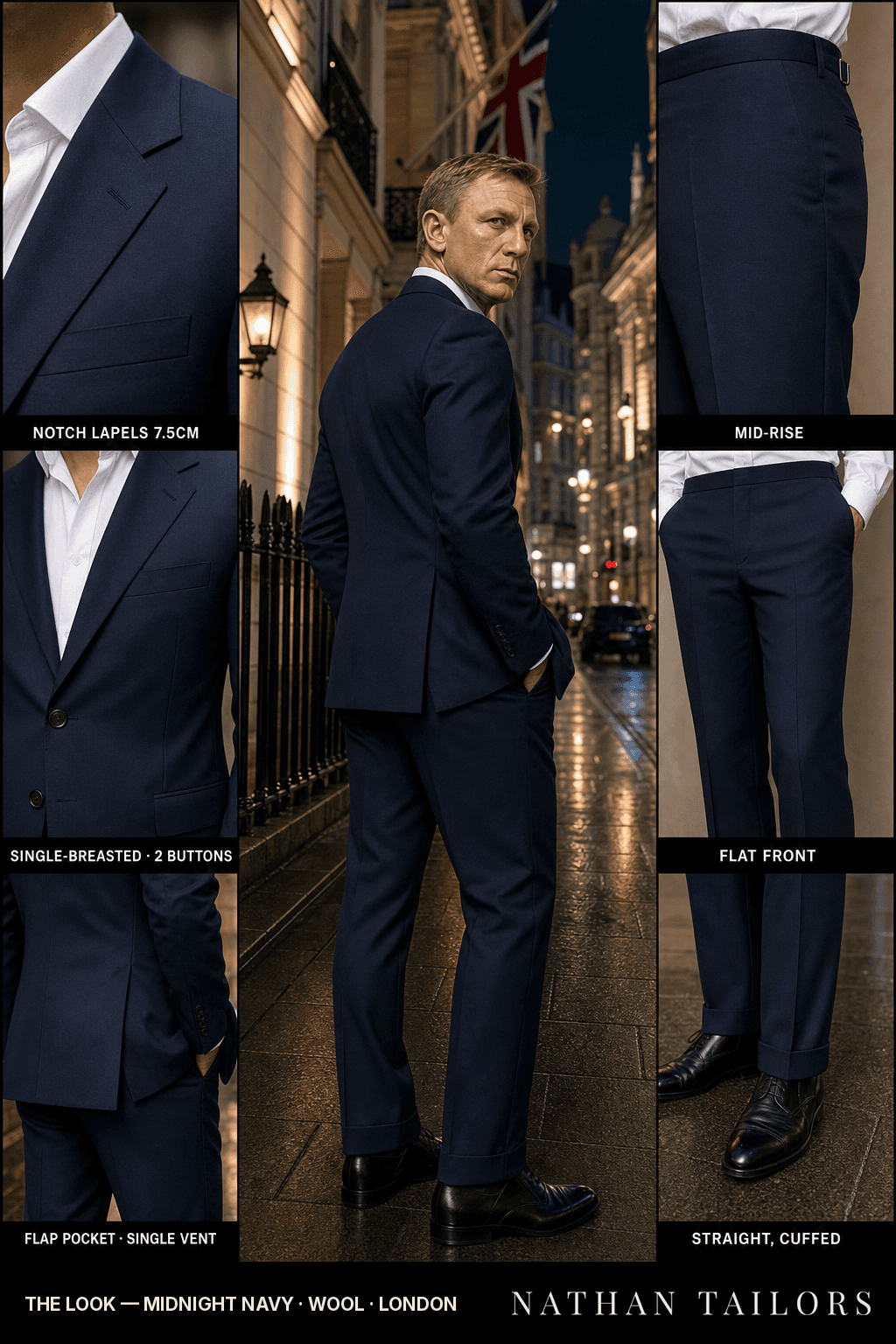midnight navy single-breasted bespoke suit — custom tailored by Nathan Tailors, the Hoi An custom tailor