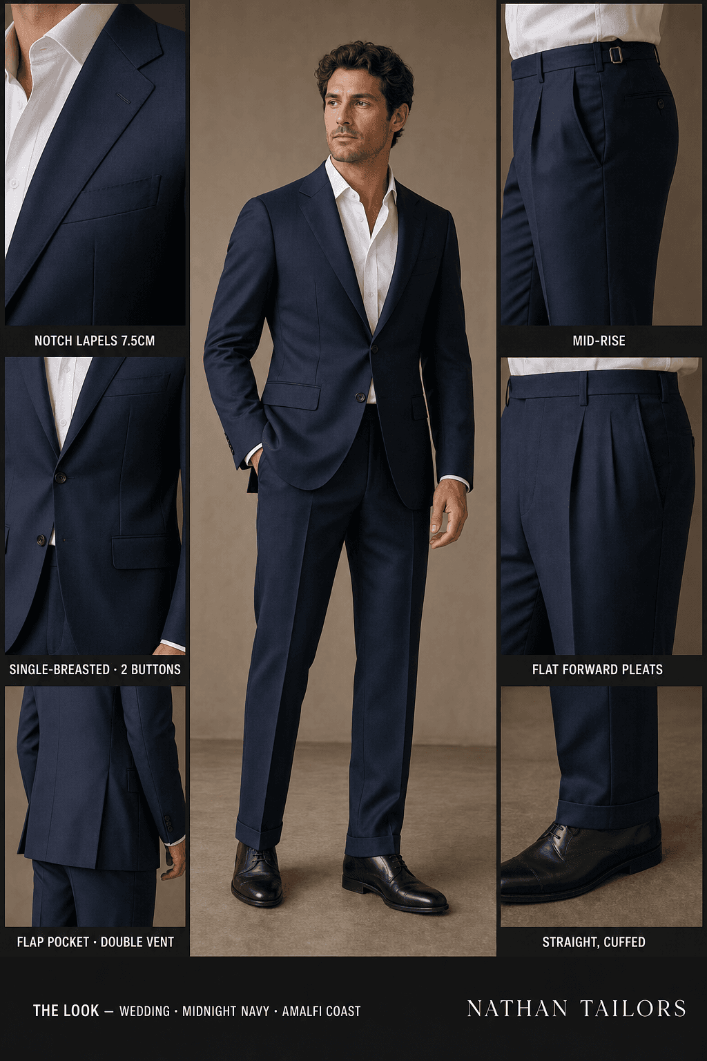 midnight navy single-breasted bespoke suit — custom tailored by Nathan Tailors, the Hoi An custom tailor