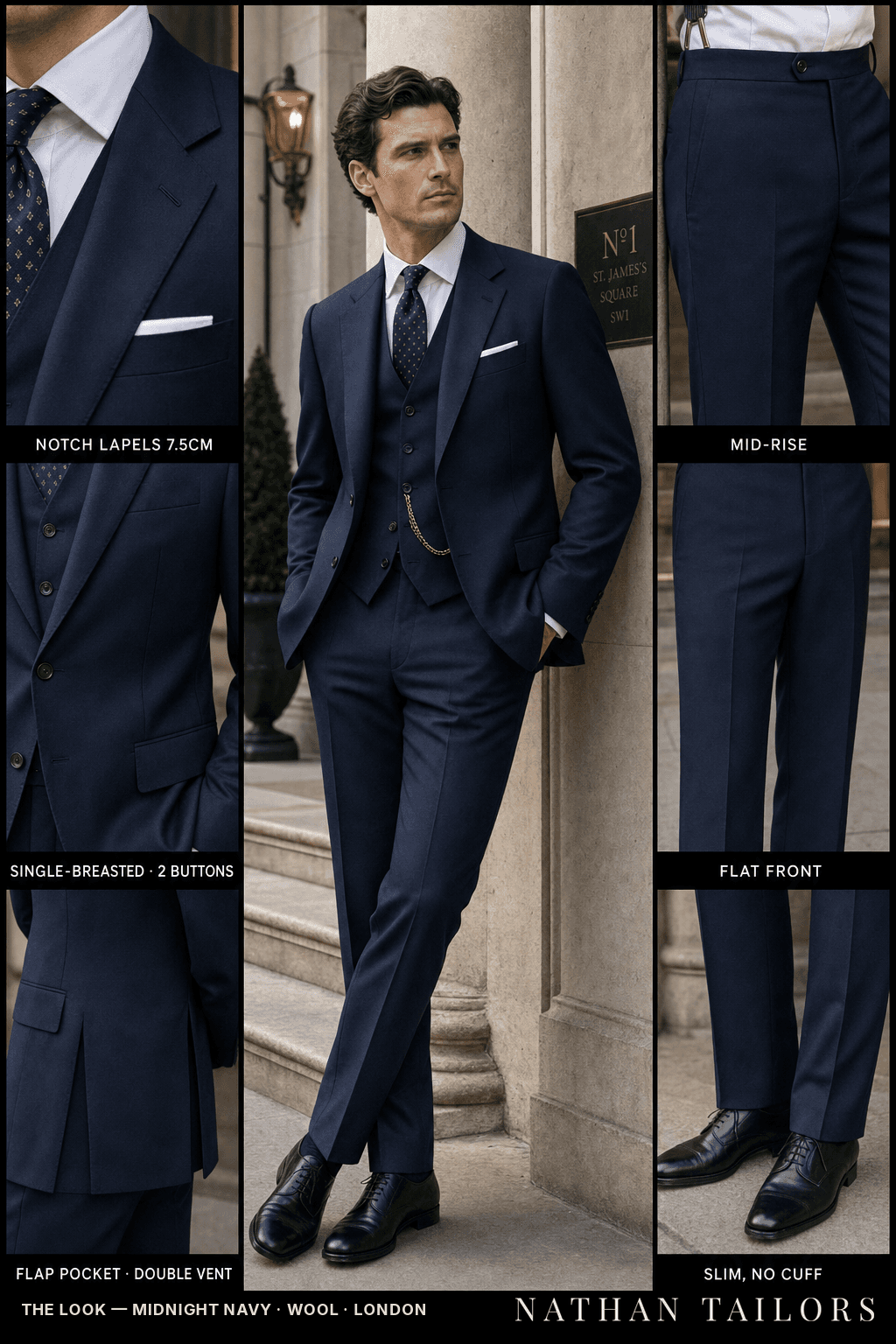 midnight navy single-breasted bespoke suit — custom tailored by Nathan Tailors, the Hoi An custom tailor