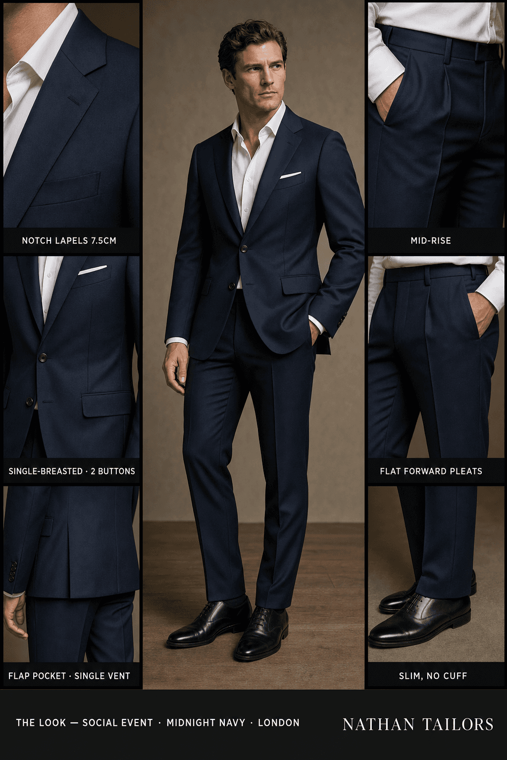 midnight navy single-breasted bespoke suit — custom tailored by Nathan Tailors, the Hoi An custom tailor