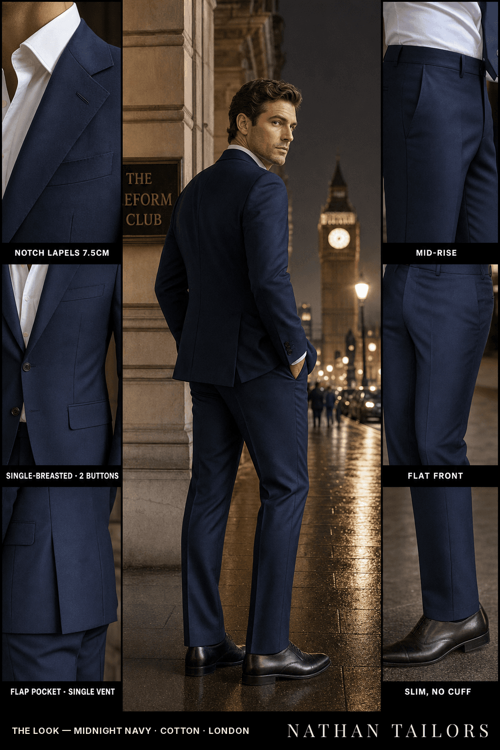 midnight navy single-breasted bespoke suit — custom tailored by Nathan Tailors, the Hoi An custom tailor