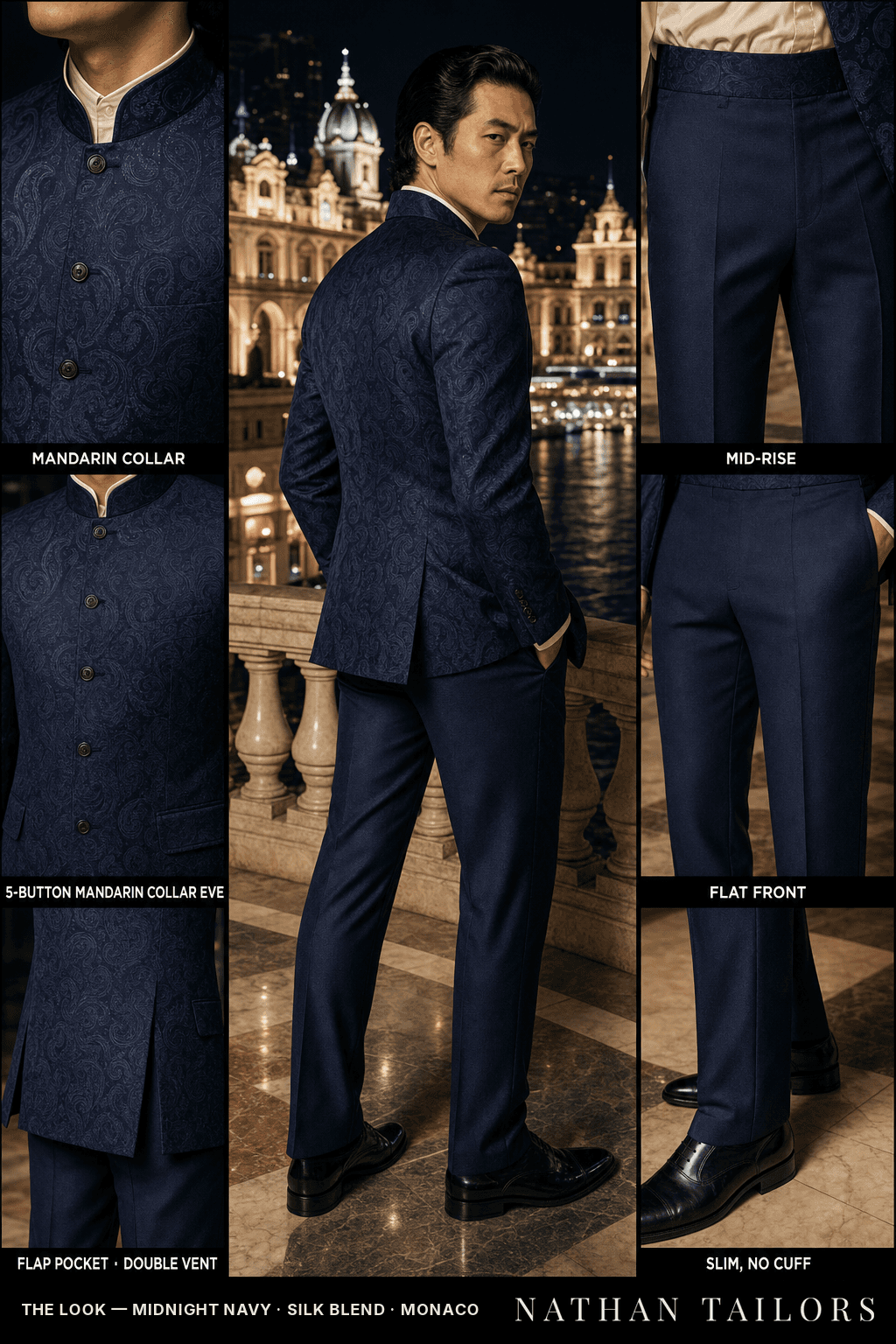 midnight navy single-breasted bespoke suit — custom tailored by Nathan Tailors, the Hoi An custom tailor