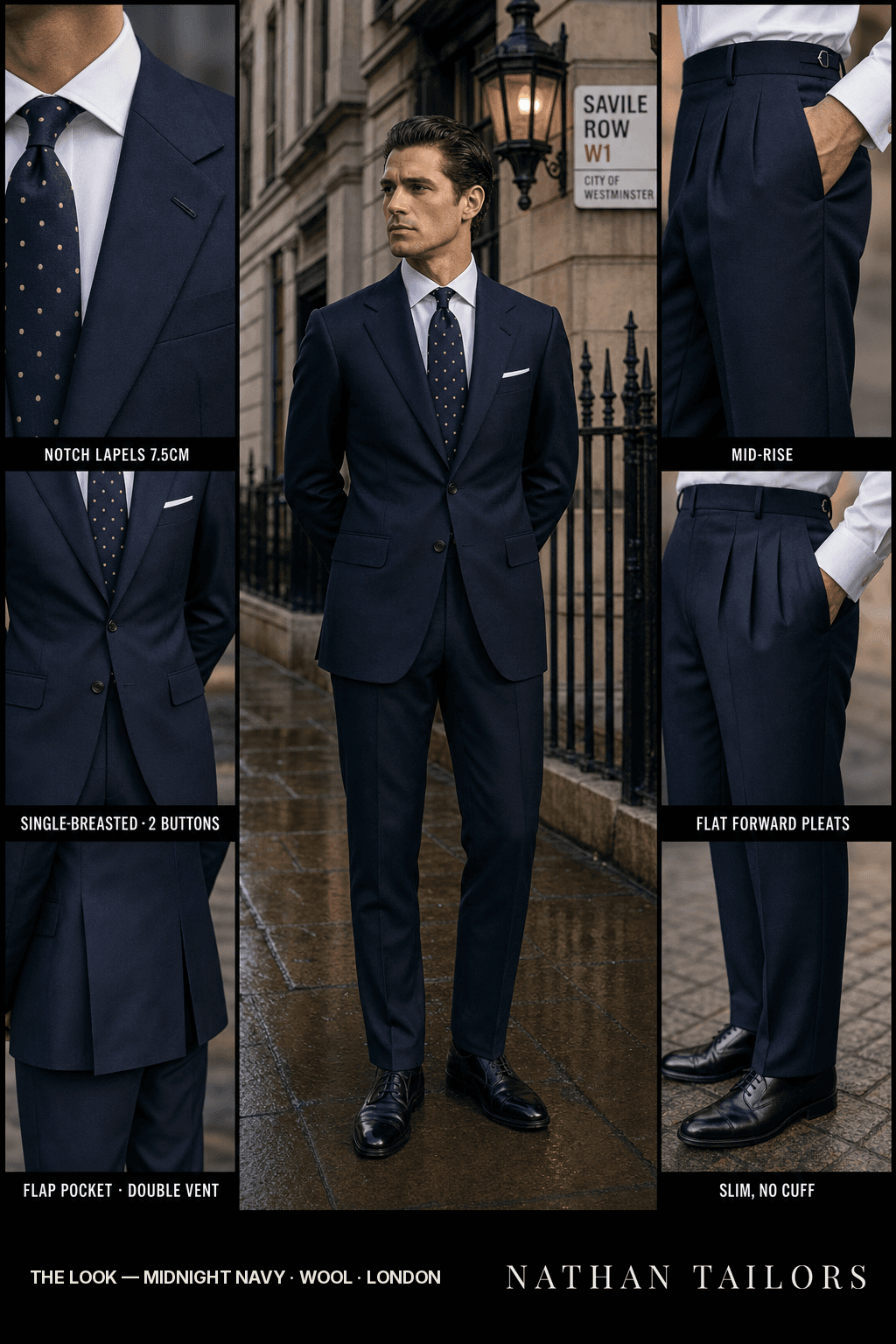 midnight navy single-breasted bespoke suit — custom tailored by Nathan Tailors, the Hoi An custom tailor