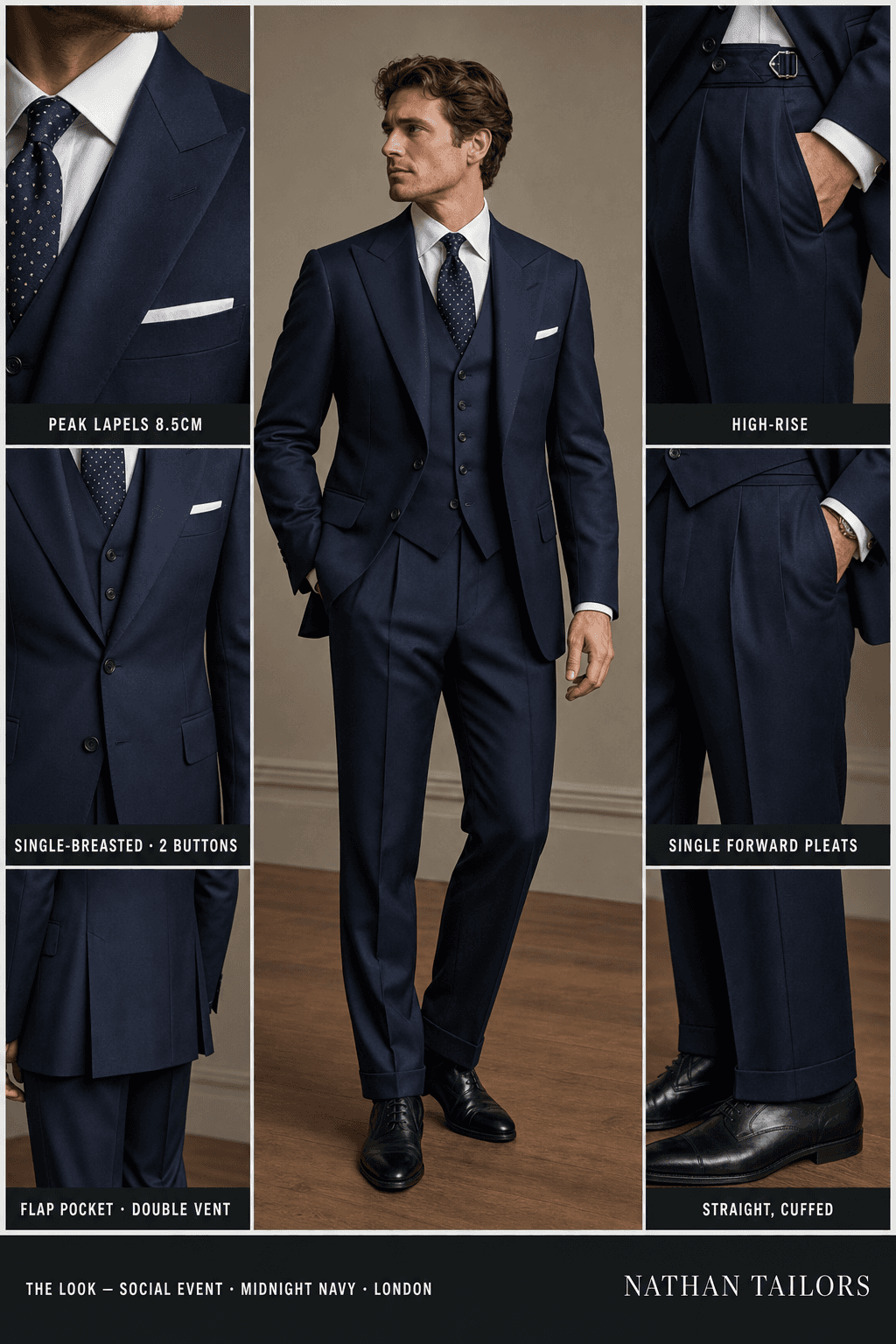 midnight navy single-breasted bespoke suit — custom tailored by Nathan Tailors, the Hoi An custom tailor