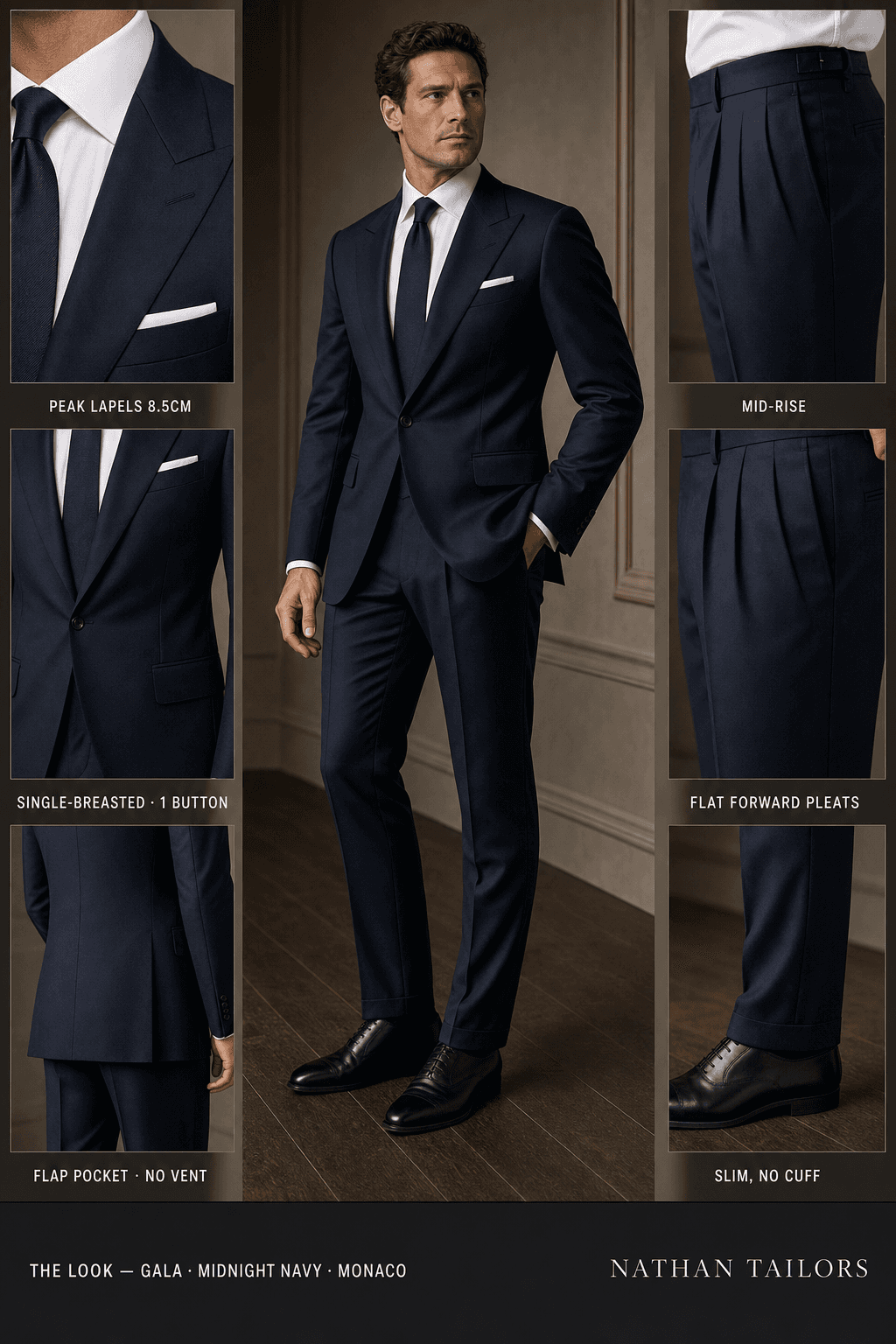 midnight navy single-breasted bespoke suit — custom tailored by Nathan Tailors, the Hoi An custom tailor