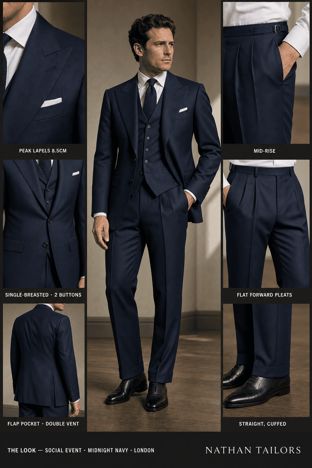 midnight navy single-breasted bespoke suit — custom tailored by Nathan Tailors, the Hoi An custom tailor