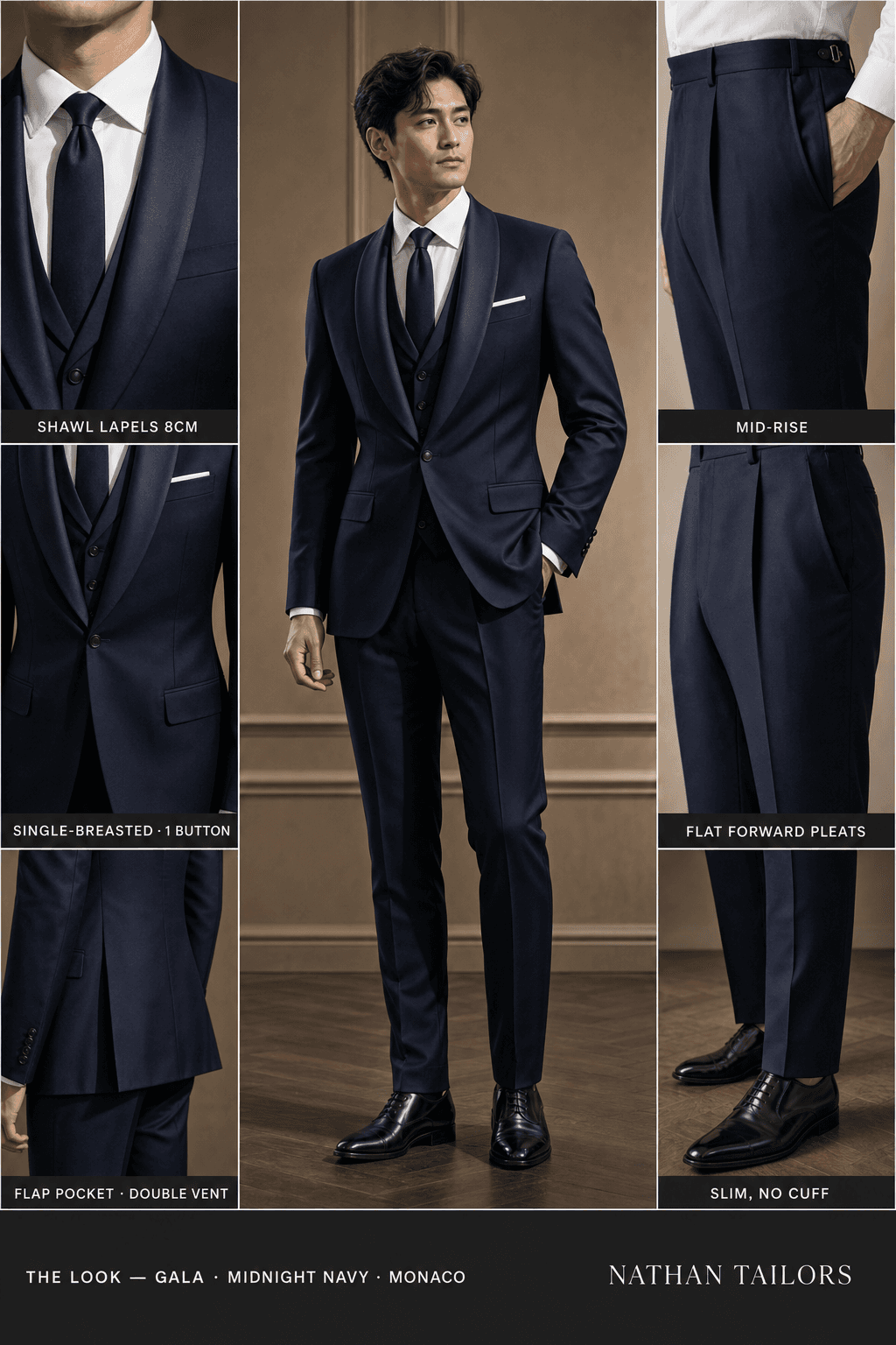 midnight navy single-breasted bespoke suit — custom tailored by Nathan Tailors, the Hoi An custom tailor