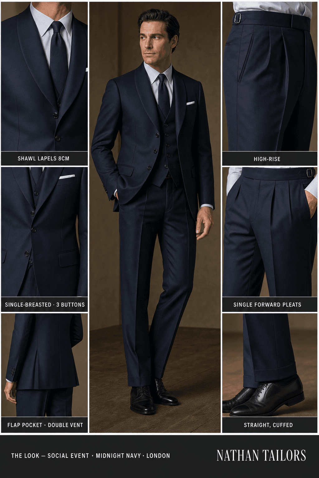 midnight navy single-breasted bespoke suit — custom tailored by Nathan Tailors, the Hoi An custom tailor