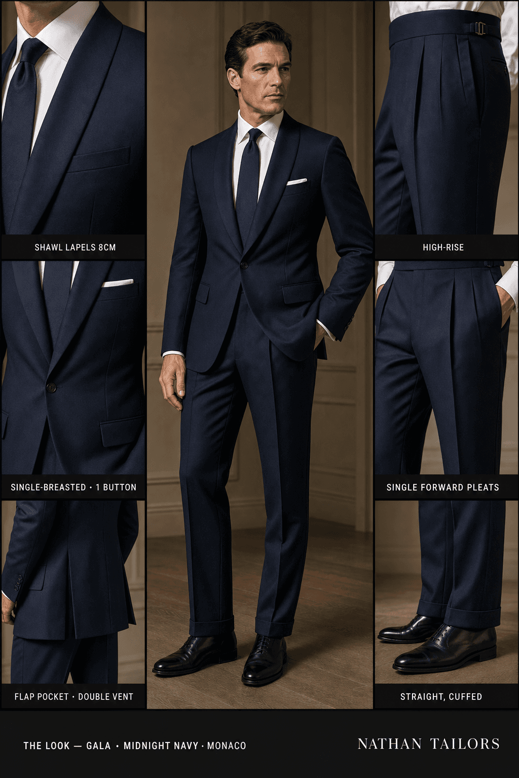 midnight navy single-breasted bespoke suit — custom tailored by Nathan Tailors, the Hoi An custom tailor