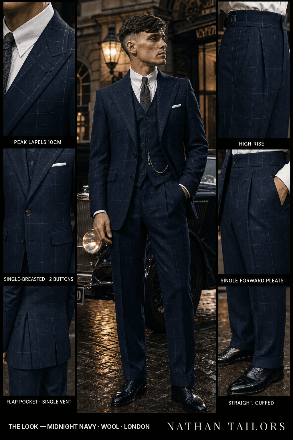 midnight navy windowpane single-breasted bespoke suit — custom tailored by Nathan Tailors, the Hoi An custom tailor