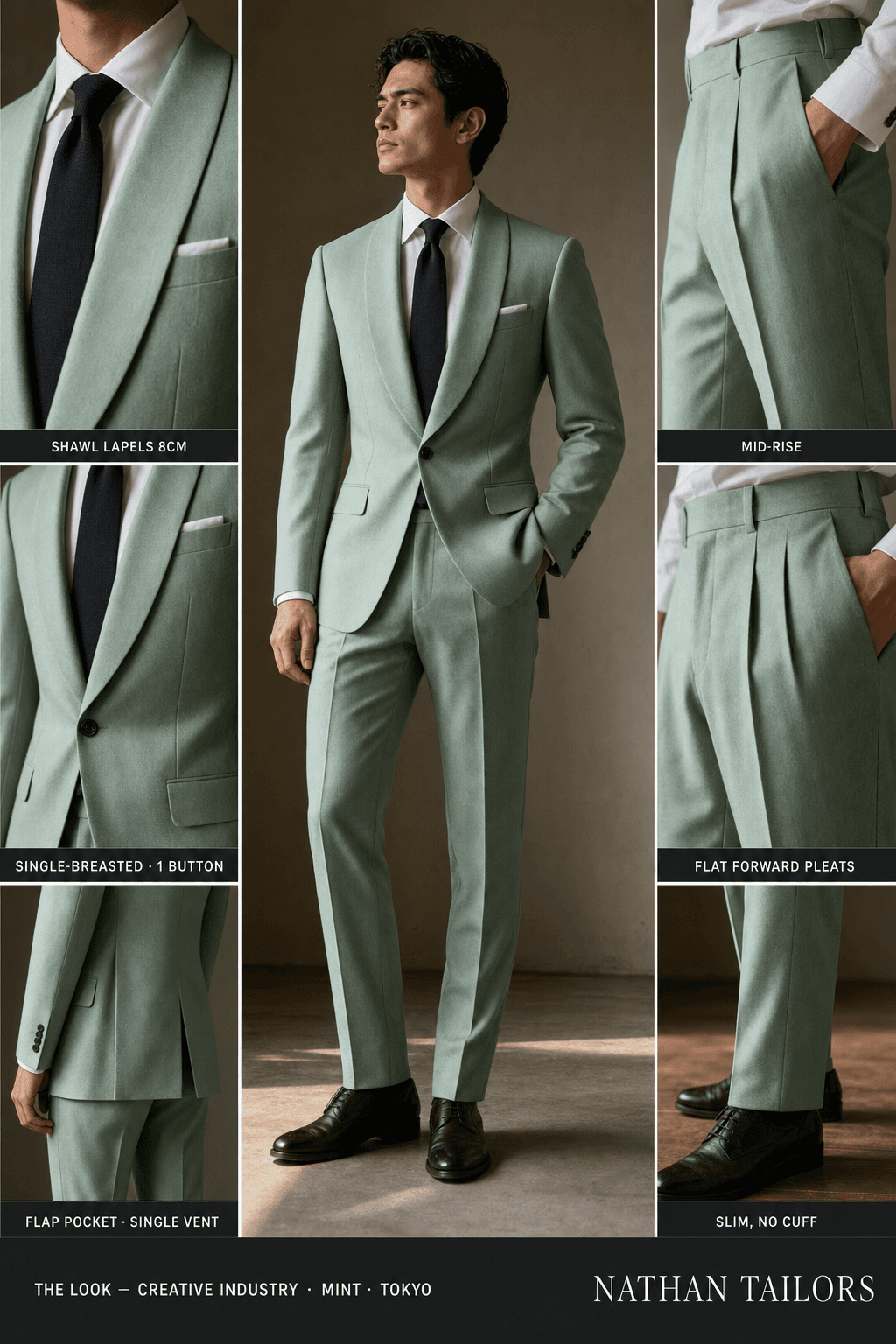 mint single-breasted bespoke suit — custom tailored by Nathan Tailors, the Hoi An custom tailor