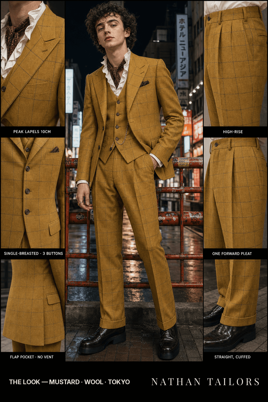 mustard windowpane single-breasted bespoke suit — custom tailored by Nathan Tailors, the Hoi An custom tailor