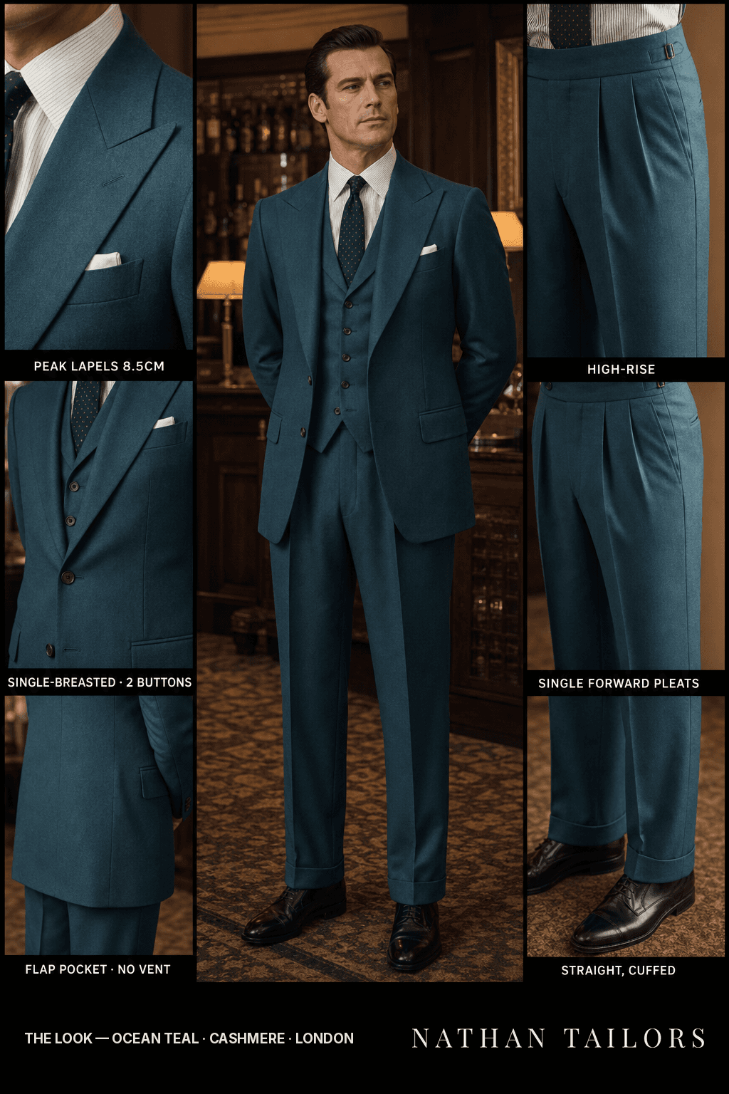 ocean teal single-breasted bespoke suit — custom tailored by Nathan Tailors, the Hoi An custom tailor