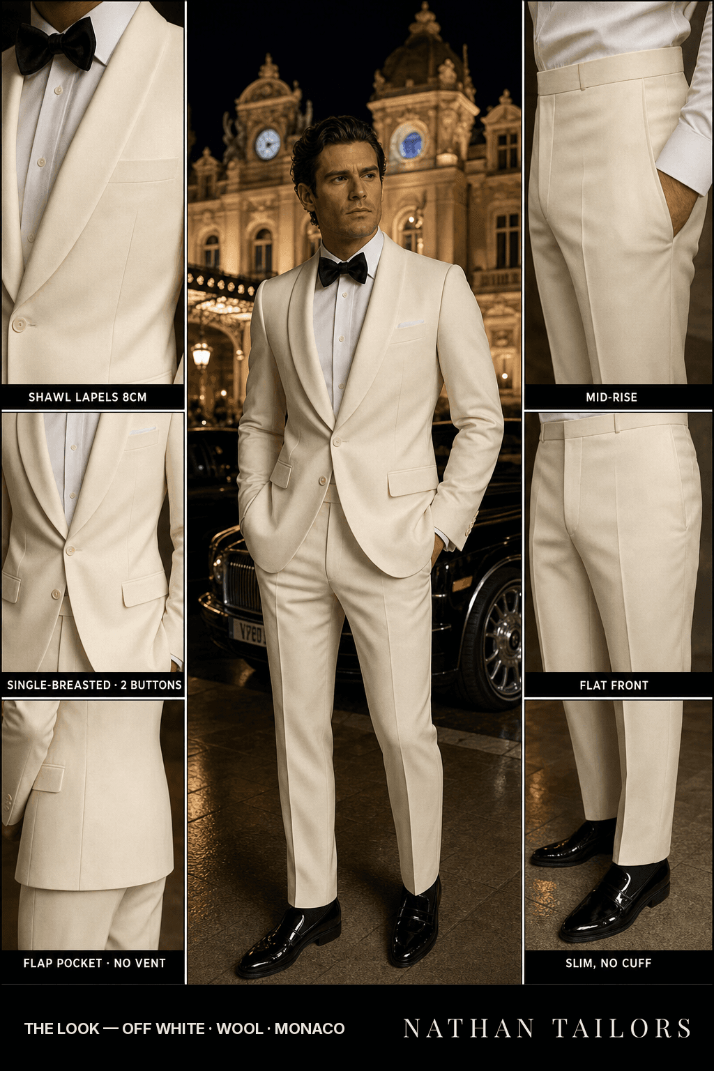 off white single-breasted bespoke suit — custom tailored by Nathan Tailors, the Hoi An custom tailor
