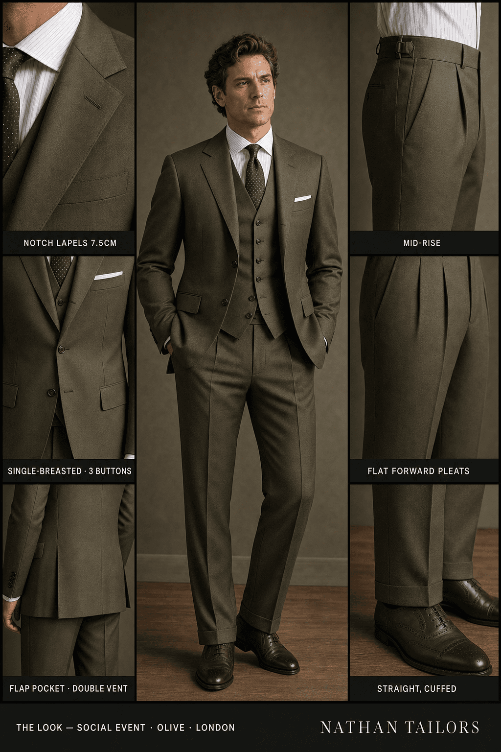 olive single-breasted bespoke suit — custom tailored by Nathan Tailors, the Hoi An custom tailor