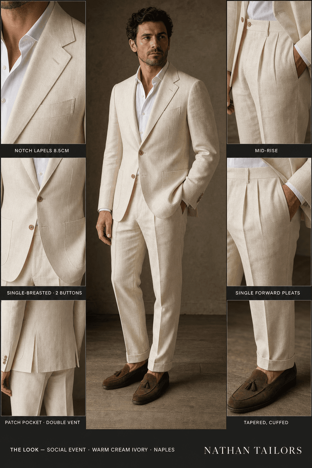 warm cream ivory single-breasted bespoke suit — custom tailored by Nathan Tailors, the Hoi An custom tailor