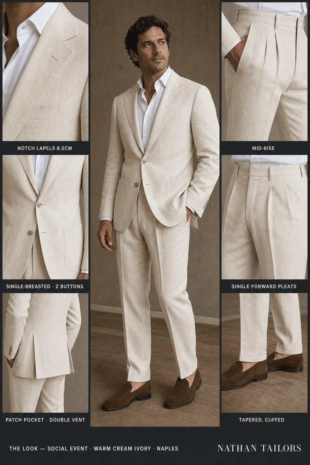 warm cream ivory single-breasted bespoke suit — custom tailored by Nathan Tailors, the Hoi An custom tailor