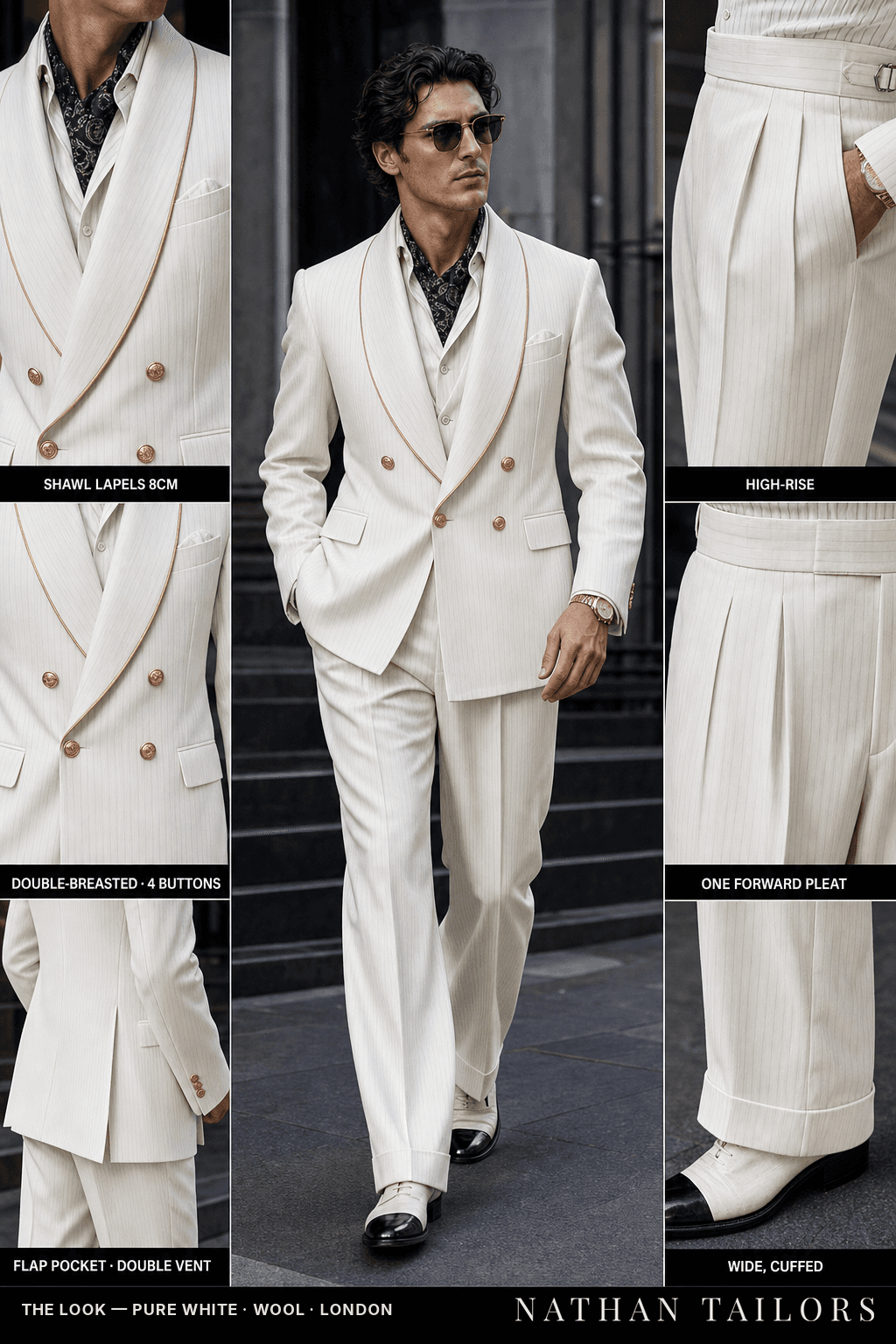 pure white chalk_stripe double-breasted bespoke suit — custom tailored by Nathan Tailors, the Hoi An custom tailor