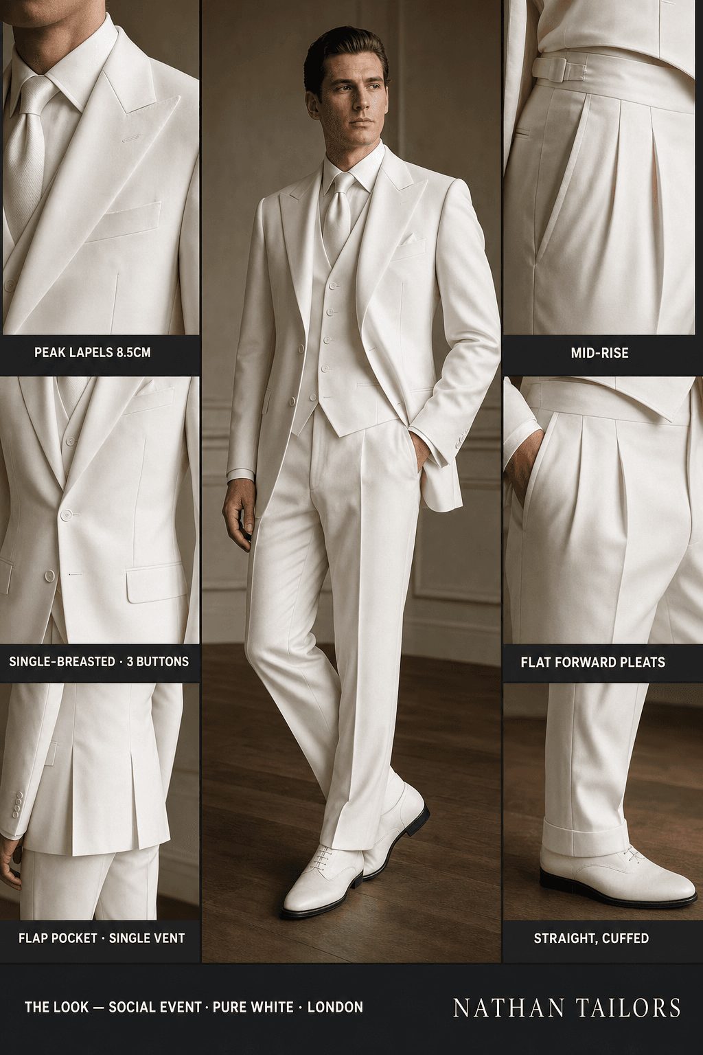 pure white single-breasted bespoke suit — custom tailored by Nathan Tailors, the Hoi An custom tailor
