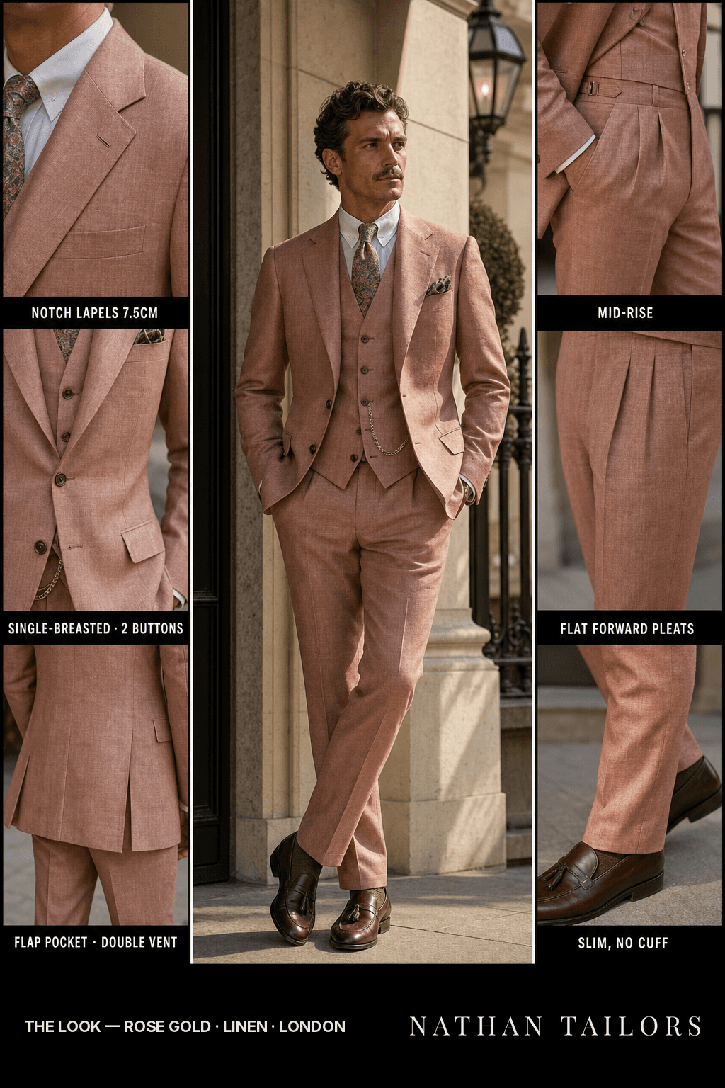 rose gold single-breasted bespoke suit — custom tailored by Nathan Tailors, the Hoi An custom tailor