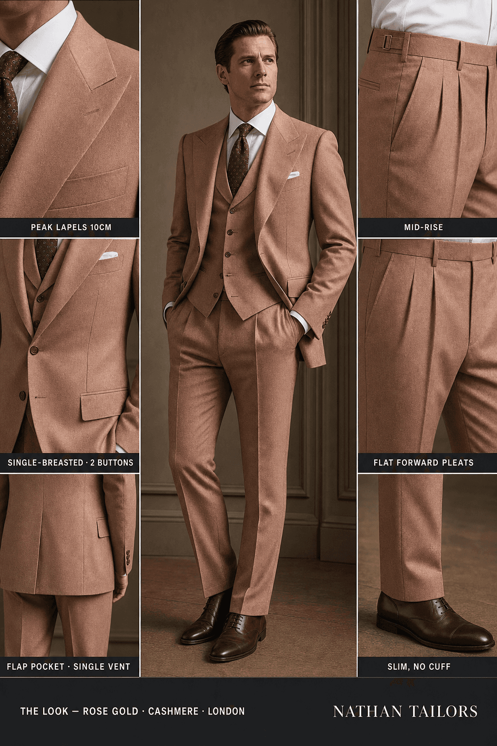 rose gold single-breasted bespoke suit — custom tailored by Nathan Tailors, the Hoi An custom tailor