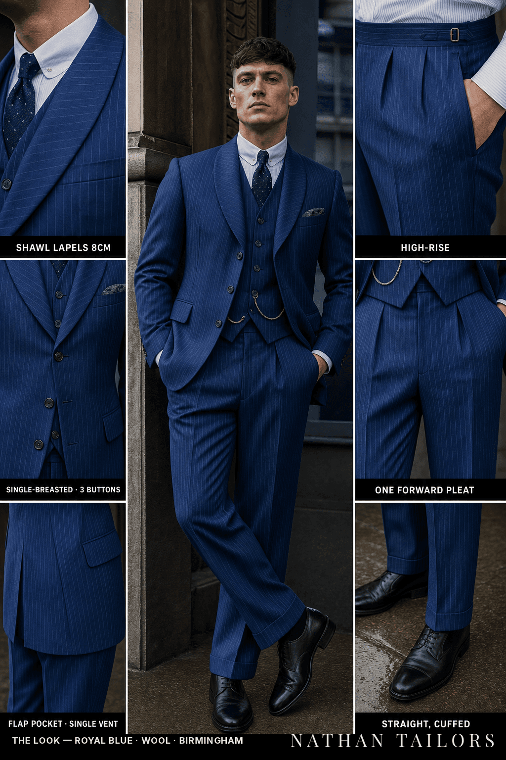 royal blue chalk_stripe single-breasted bespoke suit — custom tailored by Nathan Tailors, the Hoi An custom tailor