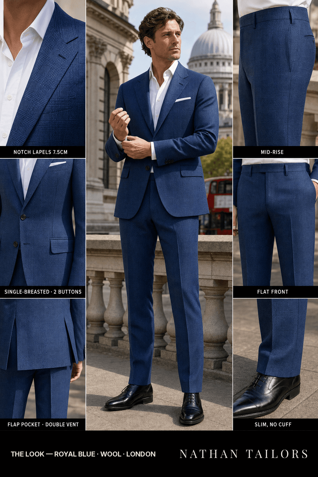 royal blue glen_plaid single-breasted bespoke suit — custom tailored by Nathan Tailors, the Hoi An custom tailor