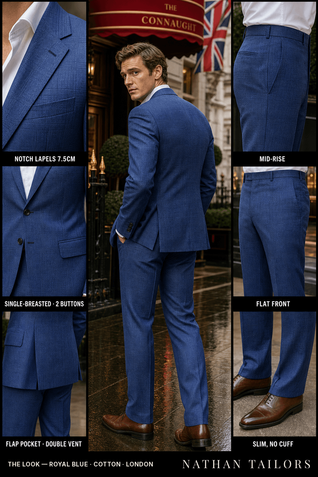 royal blue glen_plaid single-breasted bespoke suit — custom tailored by Nathan Tailors, the Hoi An custom tailor