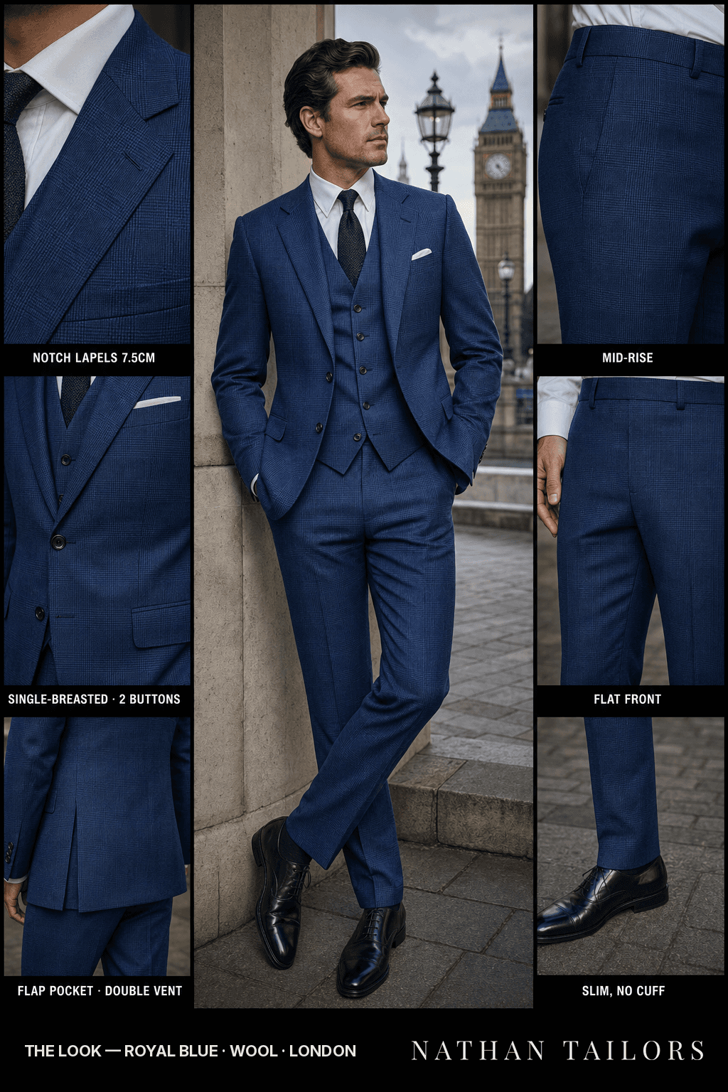royal blue glen_plaid single-breasted bespoke suit — custom tailored by Nathan Tailors, the Hoi An custom tailor