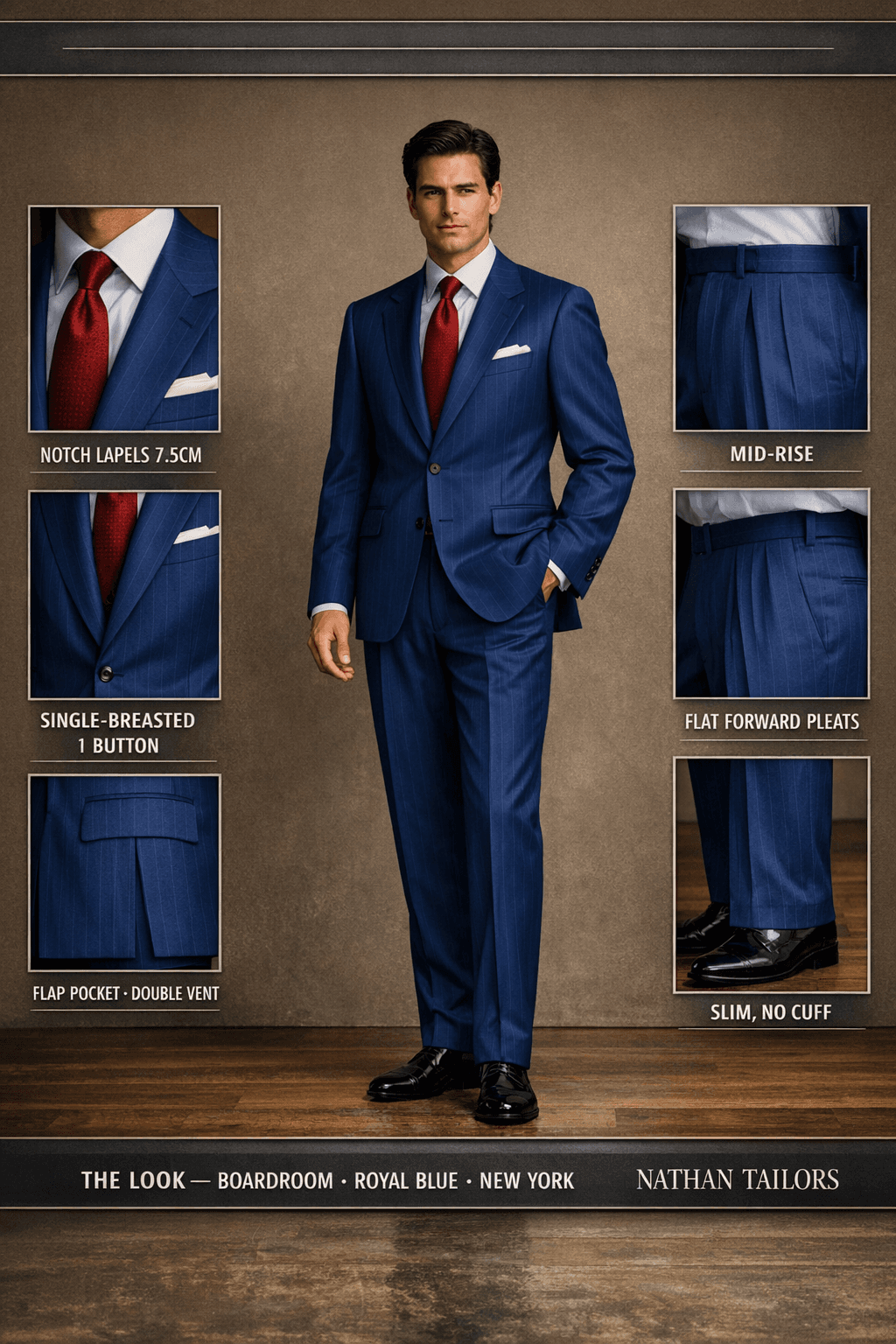 royal blue single-breasted suit — Nathan Tailors Hoi An tailor Atelier render