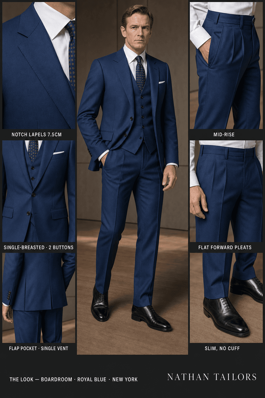 royal blue single-breasted bespoke suit — custom tailored by Nathan Tailors, the Hoi An custom tailor