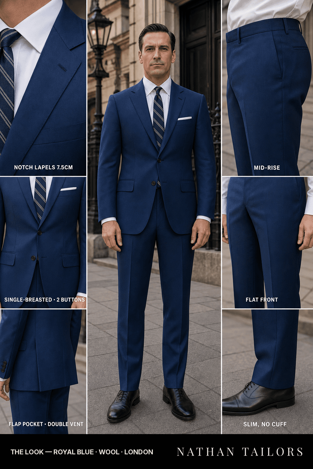 royal blue single-breasted bespoke suit — custom tailored by Nathan Tailors, the Hoi An custom tailor