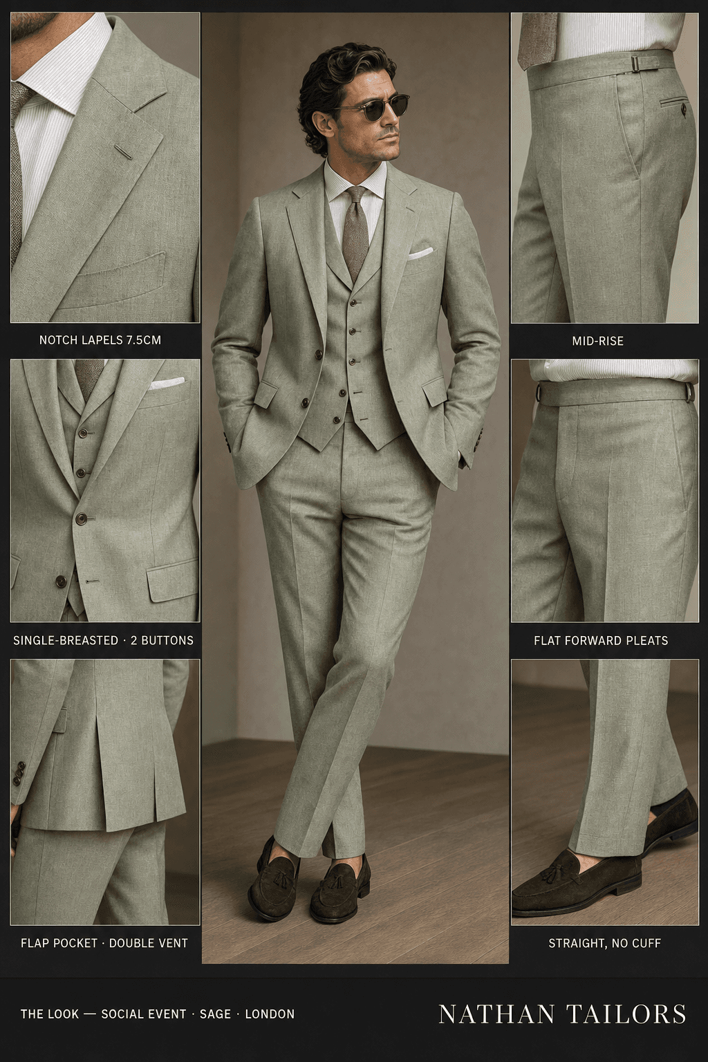 sage single-breasted bespoke suit — custom tailored by Nathan Tailors, the Hoi An custom tailor