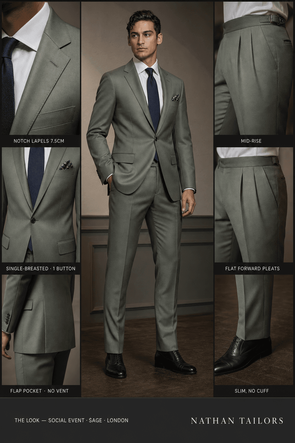 sage single-breasted bespoke suit — custom tailored by Nathan Tailors, the Hoi An custom tailor