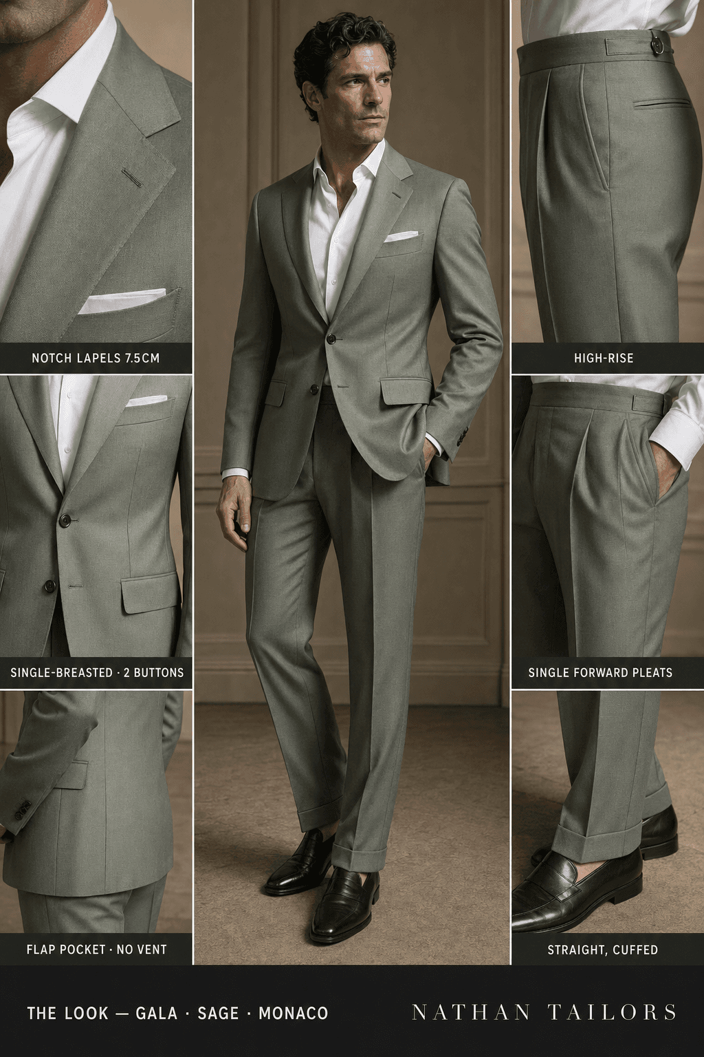 sage single-breasted bespoke suit — custom tailored by Nathan Tailors, the Hoi An custom tailor