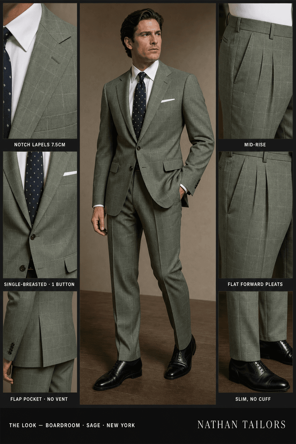 sage windowpane single-breasted bespoke suit — custom tailored by Nathan Tailors, the Hoi An custom tailor