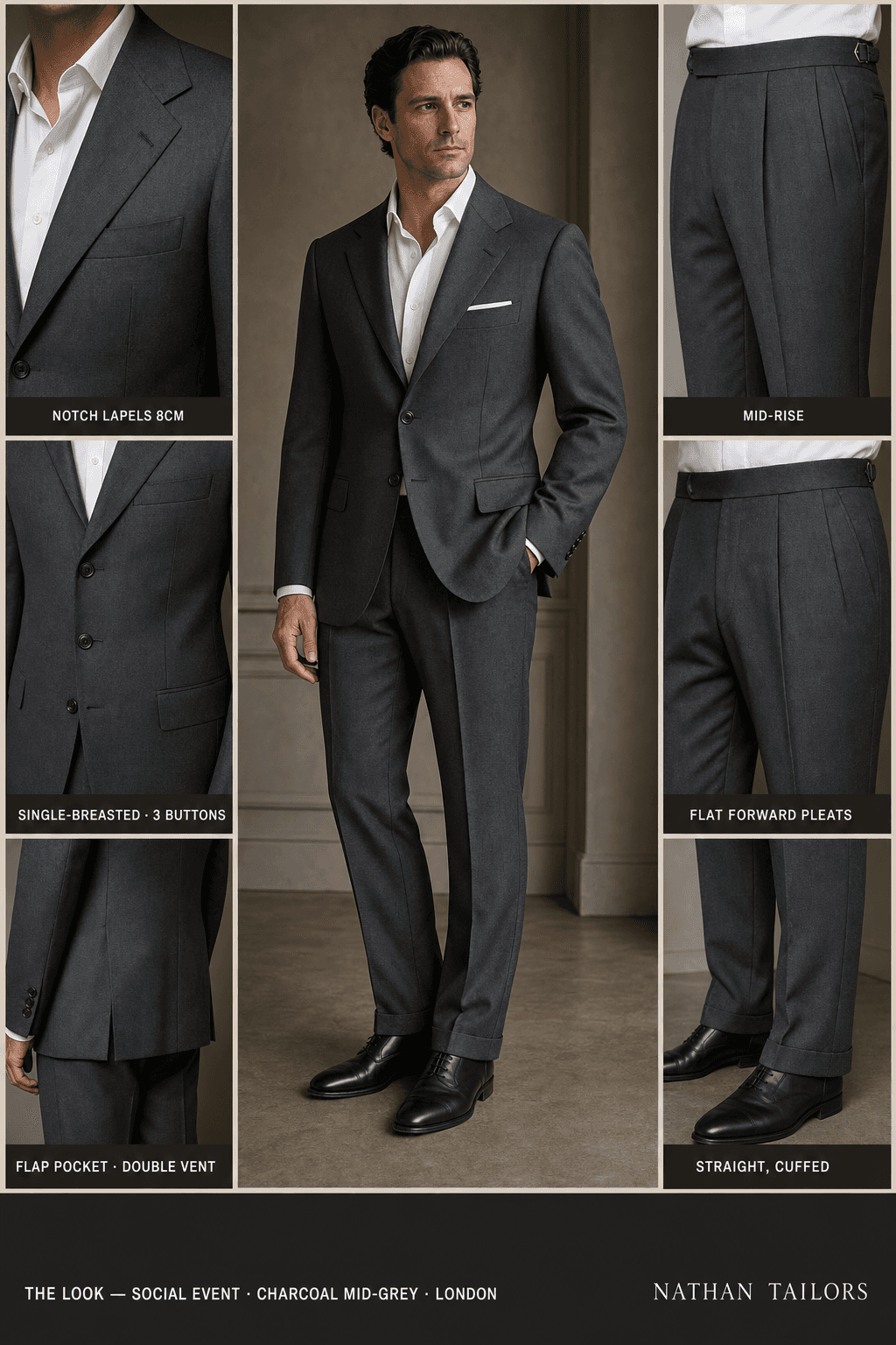 charcoal mid-grey single-breasted bespoke suit — custom tailored by Nathan Tailors, the Hoi An custom tailor