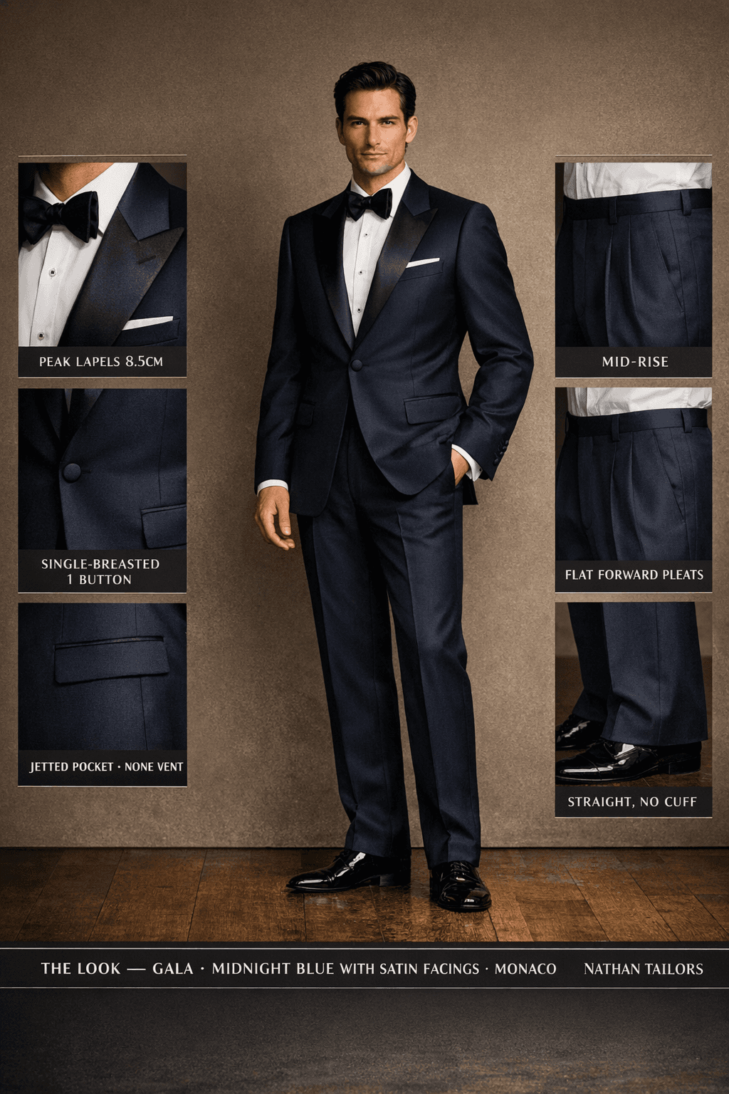 midnight blue with satin facings single-breasted suit — Nathan Tailors Hoi An tailor Atelier render