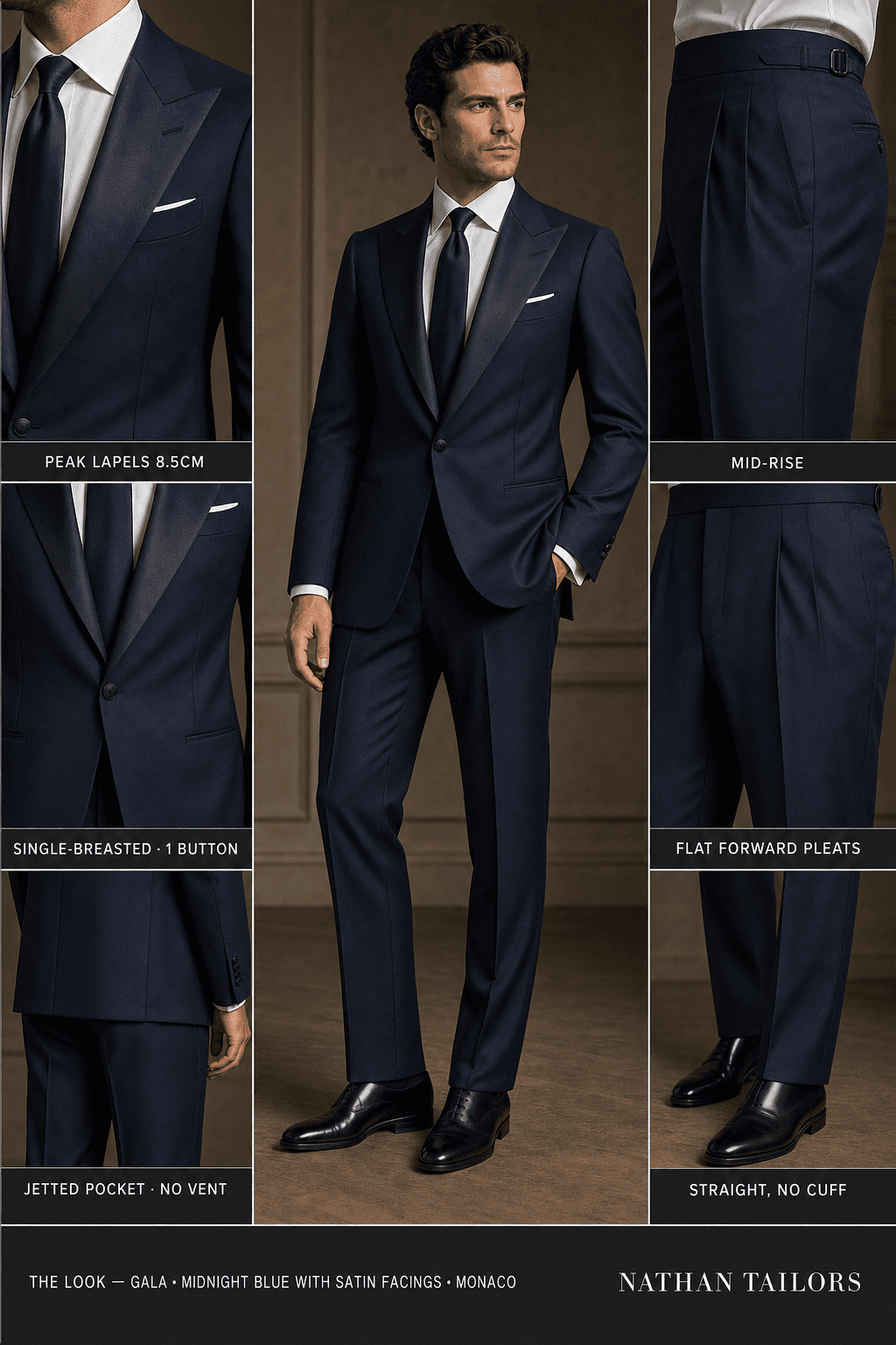 midnight blue with satin facings single-breasted bespoke suit — custom tailored by Nathan Tailors, the Hoi An custom tailor