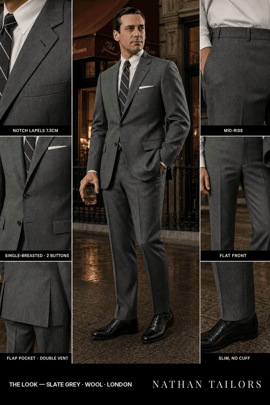 slate grey herringbone single-breasted bespoke suit — custom tailored by Nathan Tailors, the Hoi An custom tailor