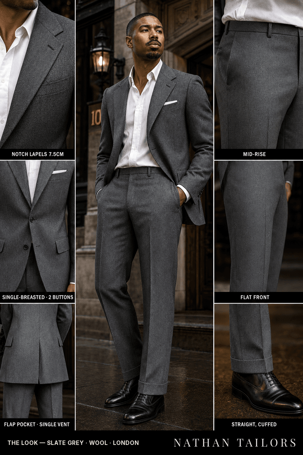 slate grey herringbone single-breasted bespoke suit — custom tailored by Nathan Tailors, the Hoi An custom tailor